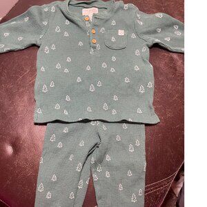 Little Planet By Carters Green Waffle-Knit 2-Piece Pajama Set With Tree Print